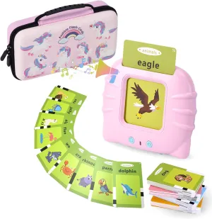 Preschool Audible Talking Flash Cards Electronic Early Education Machine with 112pcs Cards Double-Side Sight Words Learning Resource Interactive Toys Flashcard Toddlers Age 1-6 Years Gift Box (Pink)