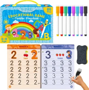 Preschool Handwriting Practice Book, Toddlers Preschool Learning Activities with 60 Pages Reusable Magic Practice Copybook for Kids, Educational Montessori Toys for 3 4 5 6 Year Old