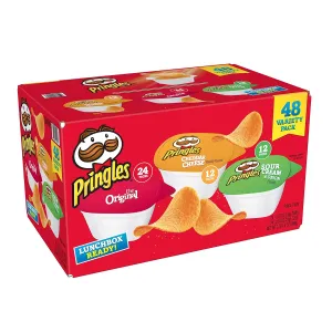 Pringles Snack Stacks Potato Crisps Chips, Flavored Variety Pack, Original, Cheddar Cheese, Sour Cream and Onion, 33.84 oz (48 Cups)