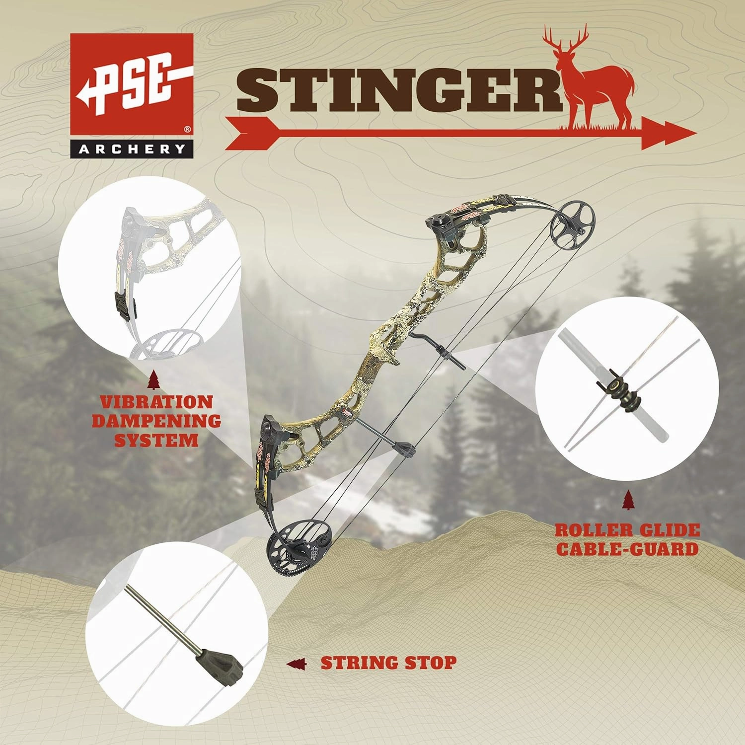 PSE ARCHERY Stinger Max Pro Compound Bow- Draw Range 21 ½”- 30”- Draw 55-70 Pull- Up to 312 fps- Made in USA- w String Stop