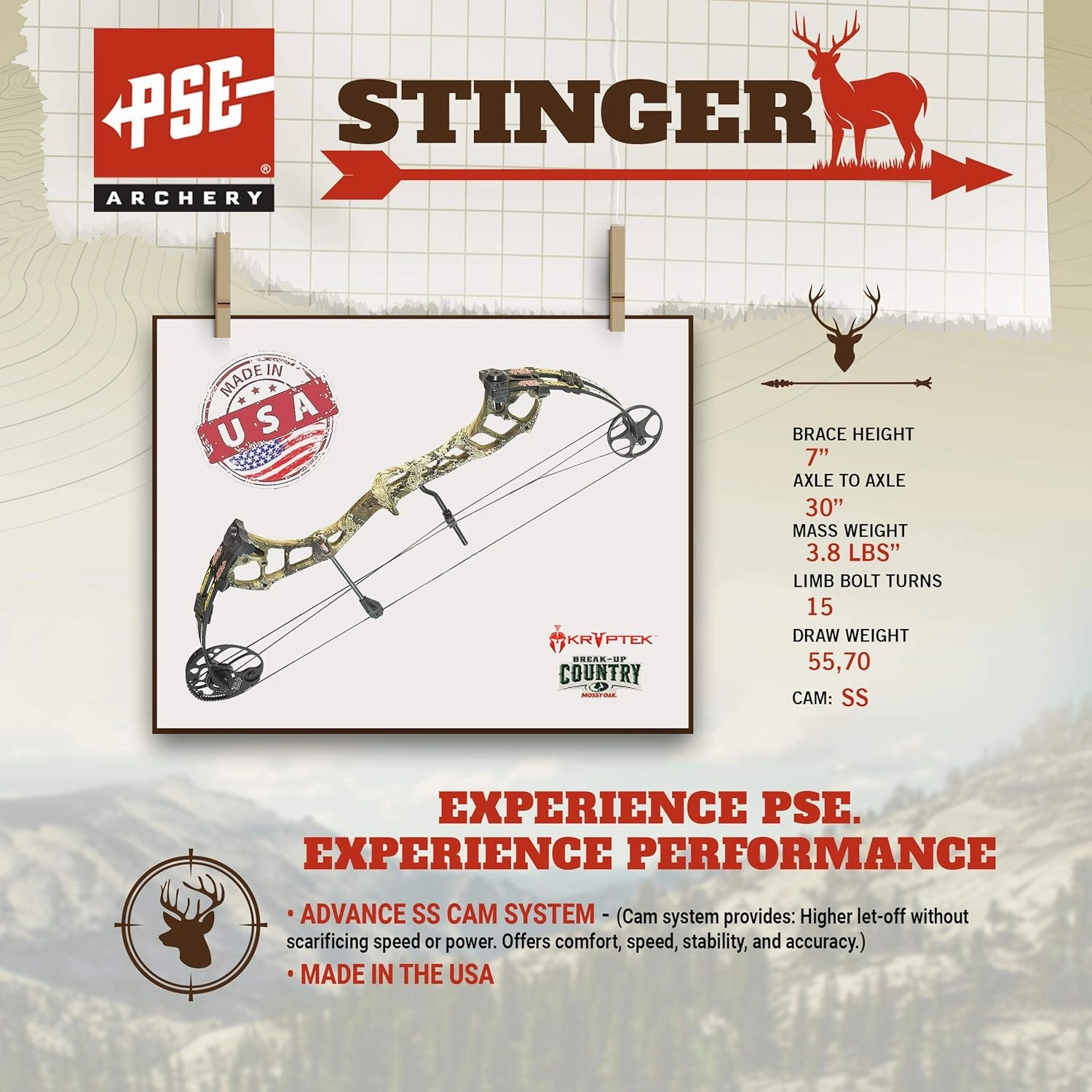 PSE ARCHERY Stinger Max Pro Compound Bow- Draw Range 21 ½”- 30”- Draw 55-70 Pull- Up to 312 fps- Made in USA- w String Stop