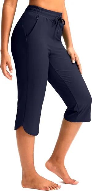 Pudolla Women's Swim Capris 18" Quick Dry UPF50  Swimsuit Pants Long Board Shorts for Women with Pockets