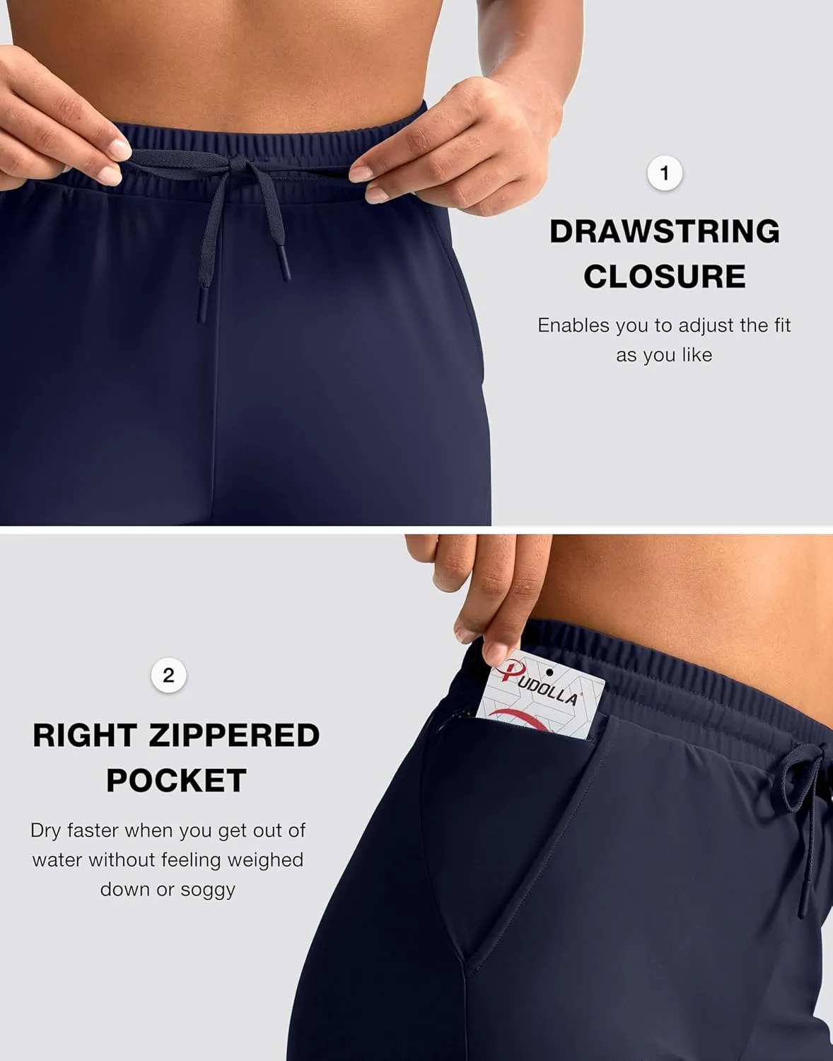 Pudolla Women's Swim Capris 18" Quick Dry UPF50  Swimsuit Pants Long Board Shorts for Women with Pockets