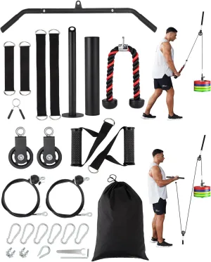 Pulley System for Home Gym, Cable Weight System Attachments Set with 2 in 1 LAT Pulldown Bar, Tricep Rope, Biceps Curl, Chest Fly Handles for Arm Workouts Fitness Equipment