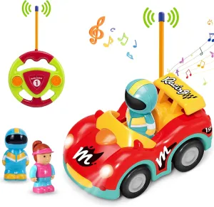 Pup Go Toddler RC Cartoon Race Car with Music and Lights, 2 Removable Interchangeable Dolls, First Remote Control Racing Car, 18 Months Red