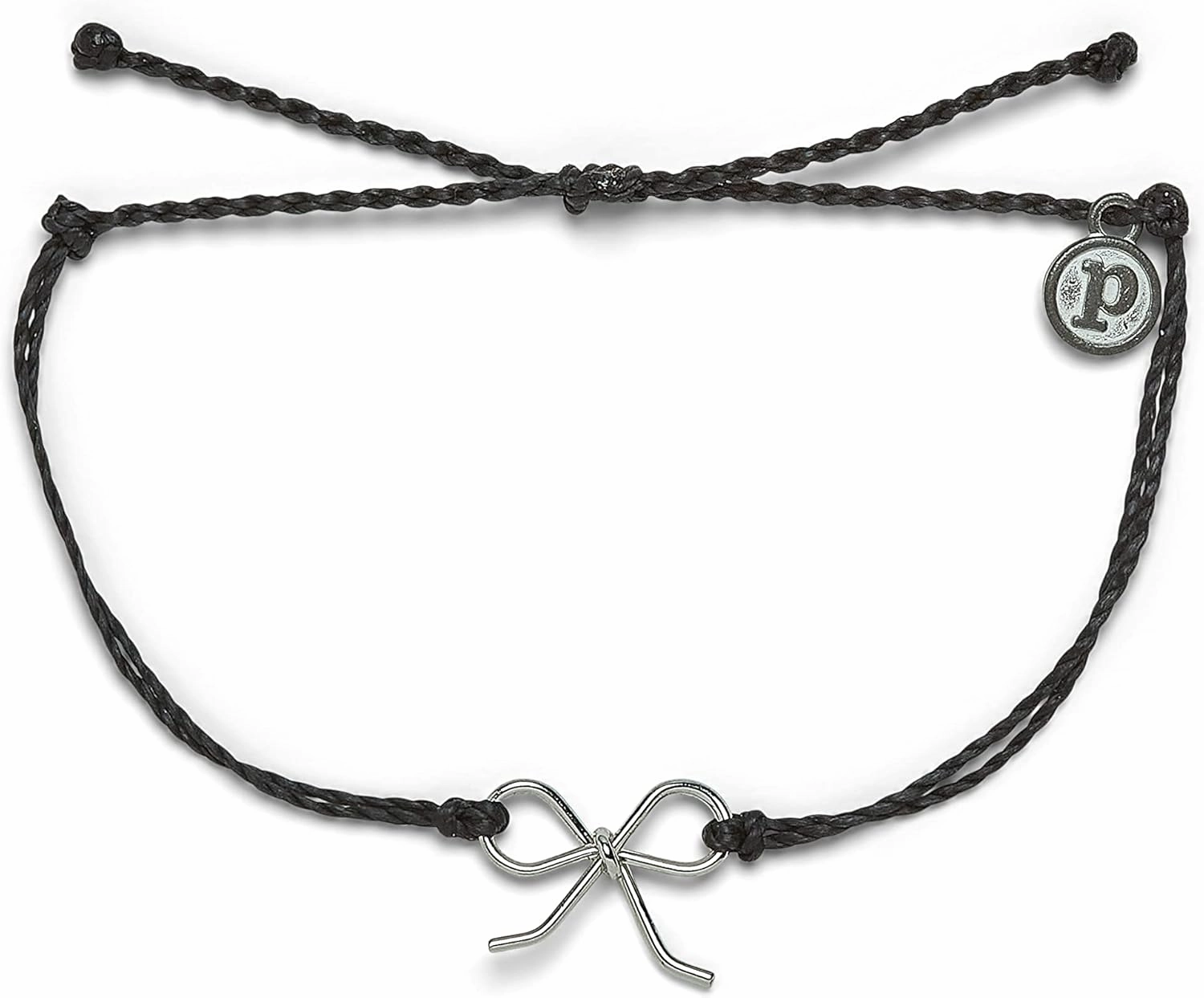 Pura Vida Silver or Rose Gold-Plated Bow Charm Bracelet - 100% Waterproof, Adjustable Band, Brand Charm