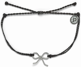 Pura Vida Silver or Rose Gold-Plated Bow Charm Bracelet - 100% Waterproof, Adjustable Band, Brand Charm