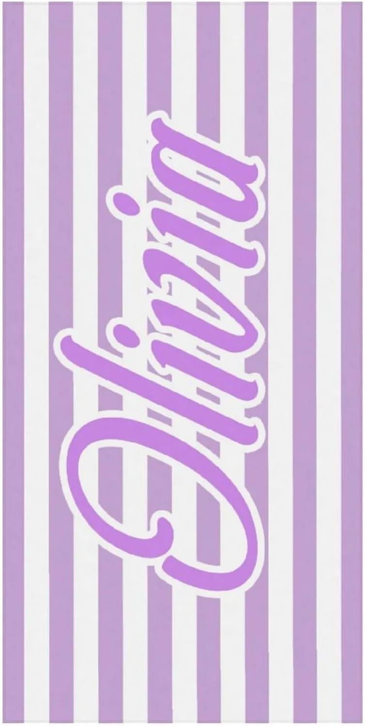 Purple and White Initial Beach Towel for Womens Mens Gift Customized Monogrammed Pool Towels Designer Fast Drying Striped Beach Towls for Toddler Boy Lake Day Must Haves Cabana Beach Towels