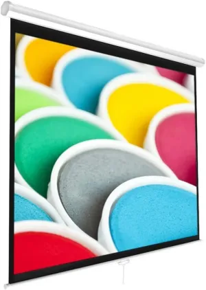 Pyle Manual Pull Down Projector Screen - Universal 100-inch Roll-Down Retractable Manual Screen w/ Auto-Locking, Adjustable Screen Height, Black Masking Border -Home PRJSM1006