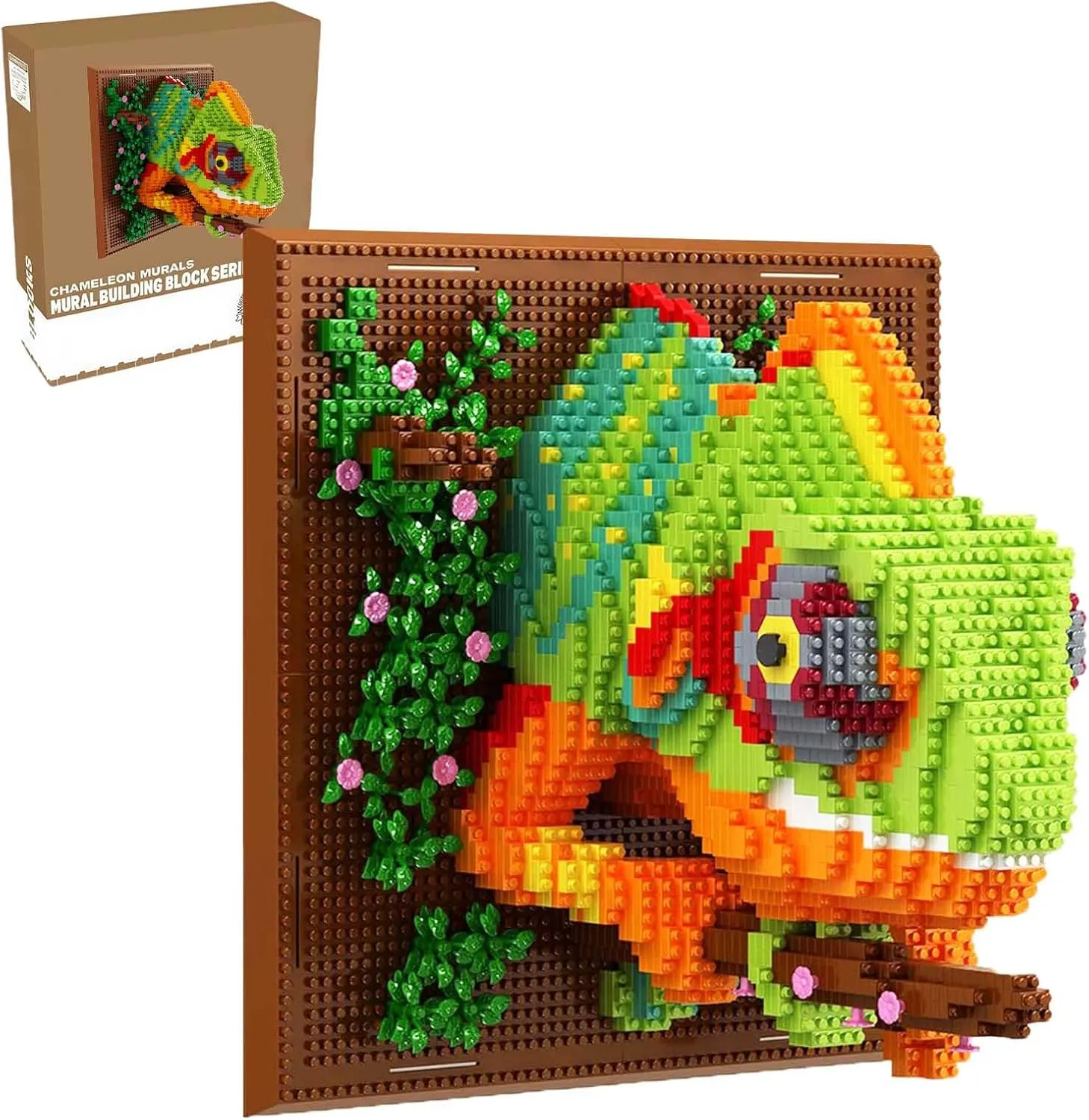 QISHOUTING Wall Art Chameleon Building Blocks Set for Adults, Home Wall Decor or Table Display, Creative Birthday Gift Toy for Adults (2688 PCS)
