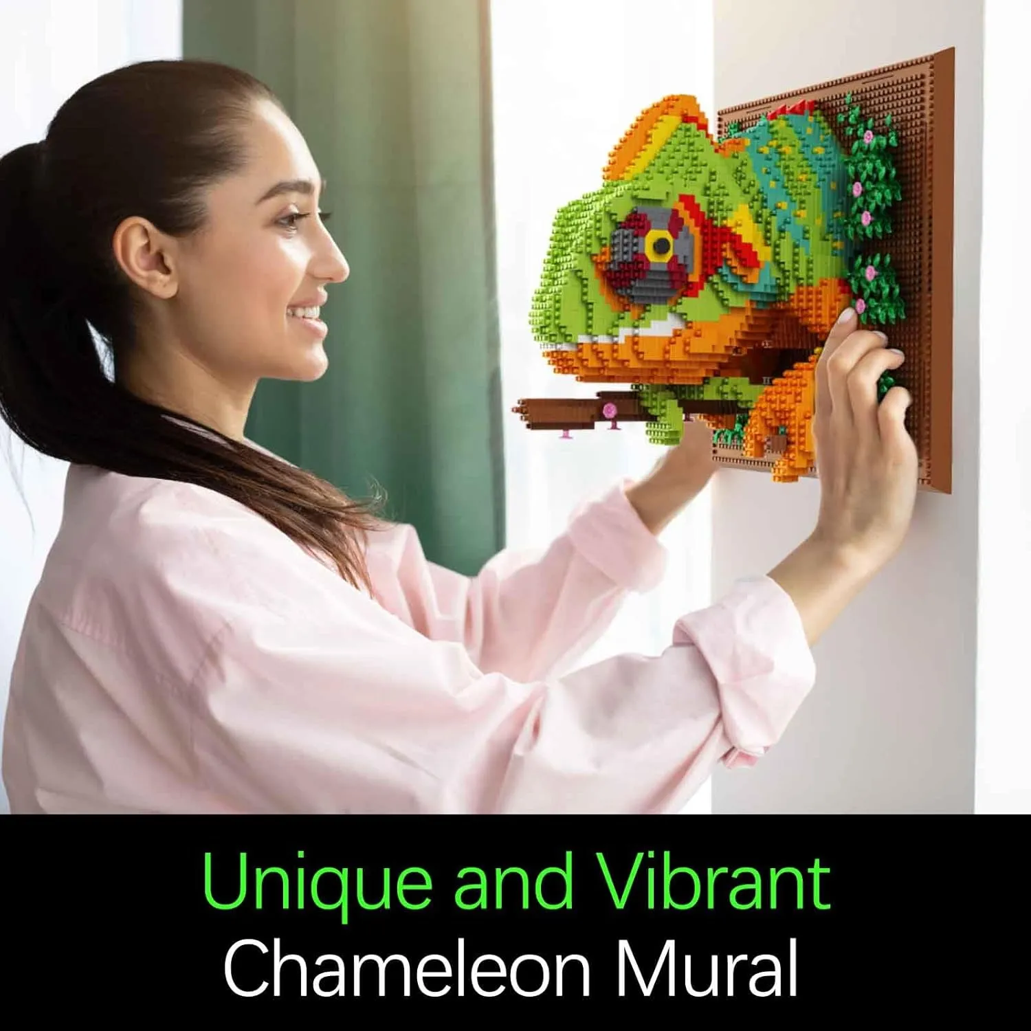 QISHOUTING Wall Art Chameleon Building Blocks Set for Adults, Home Wall Decor or Table Display, Creative Birthday Gift Toy for Adults (2688 PCS)