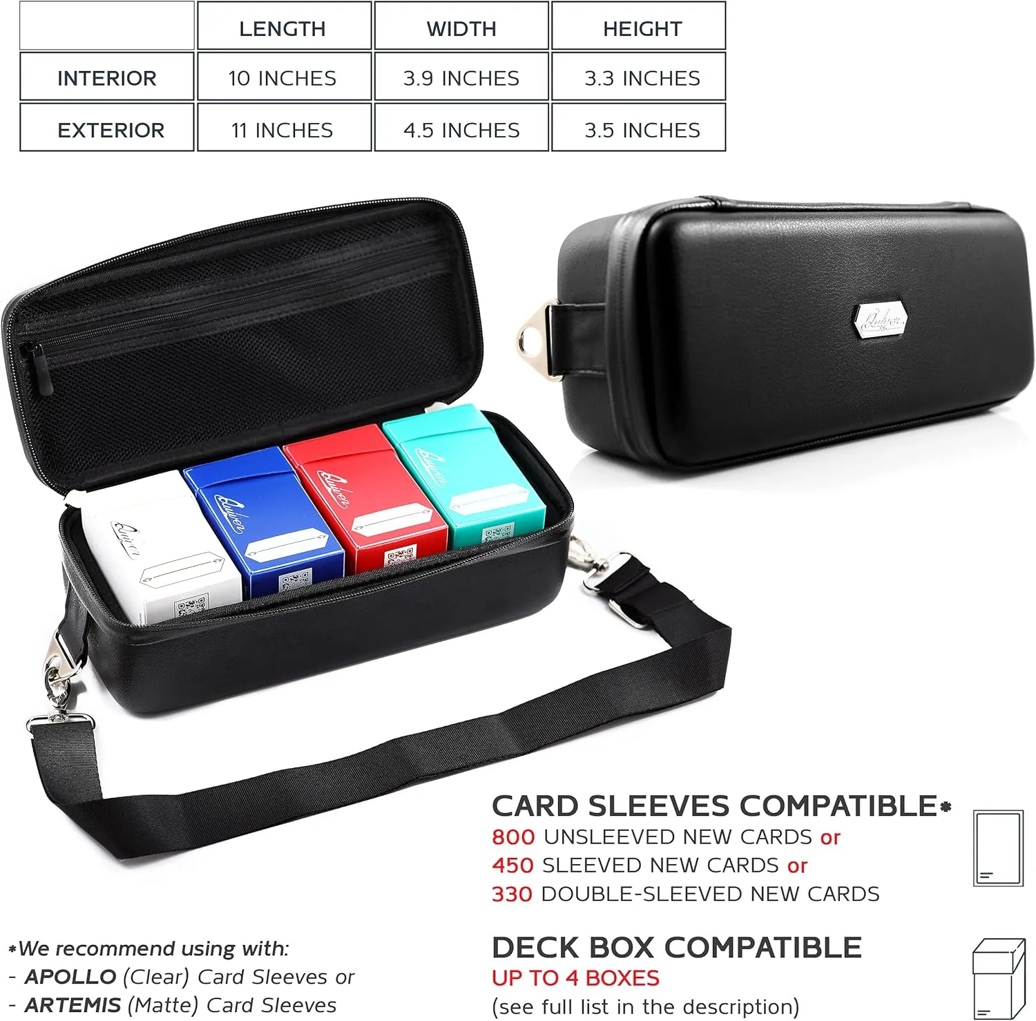 Quiver Time Black Bolt Card Carrying Case fits Pokemon Cards and Other TCG Games - Storage Bag for Playing/Trading Cards and Deck Box (Straps, Dividers & 100 Apollo Card Sleeves)