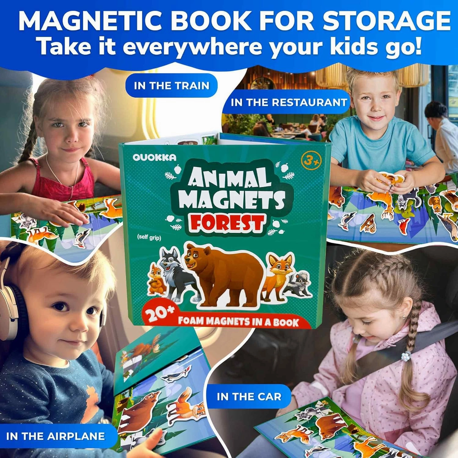 QUOKKA Travel Magnetic Puzzles for Toddlers 1-3 – 20 Pcs Forest Game with Extra-Long Play Book – Fun Travel Game Toy for Kids Ages 3-5 – Strong Magnets for Car Activities – Fun Toddler Puzzle Ages 2-4