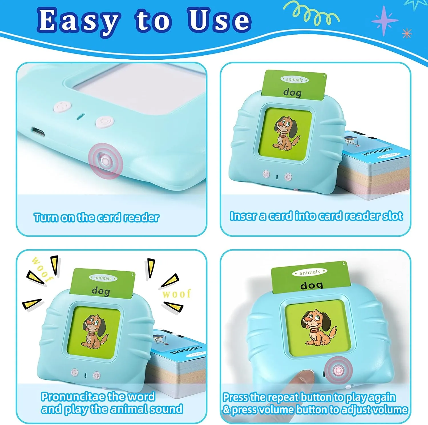QuTZ ABC Talking Flash Cards for Toddlers 2-4, Autism Toys, Speech Therapy Toys, Educational ABC Learning Talking Sight Words Flash Cards Kindergarten for Boys and Girls, 248 Sight Words Blue