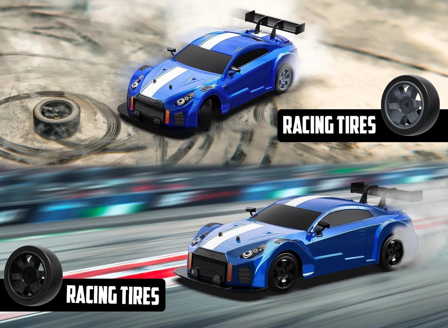 RACENT 1:16 RC Drift Car, 2.4Ghz 4WD 18KM/H Remote Control Car with Spray Mist, Racing and Drifting Wheels, LED Light, 2 Batteries, Sport Model Toys Vehicle for Kids, Boys, Adults