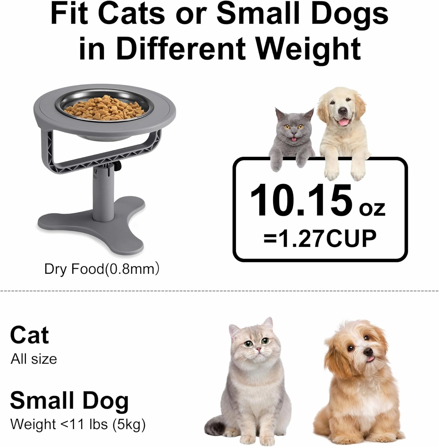 Raised Cat Bowls,Elevated Cat Bowls for Indoor Cats with Height-Adjustable Stand,Non-Slip Stainless Steel Bowl,15° Tilted Kitten Food Bowl(3-Pack, Grey)