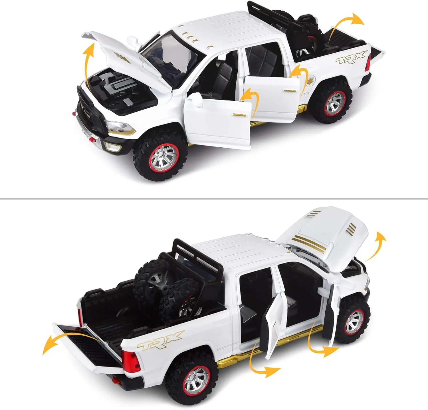 RAM 1500 Pickup Truck Toys for Boy Age 4-7 Diecast Metal Model Trucks Open Door Pull Back Toy Cars with Lights and Sound Gift for Kids 3-8 Years