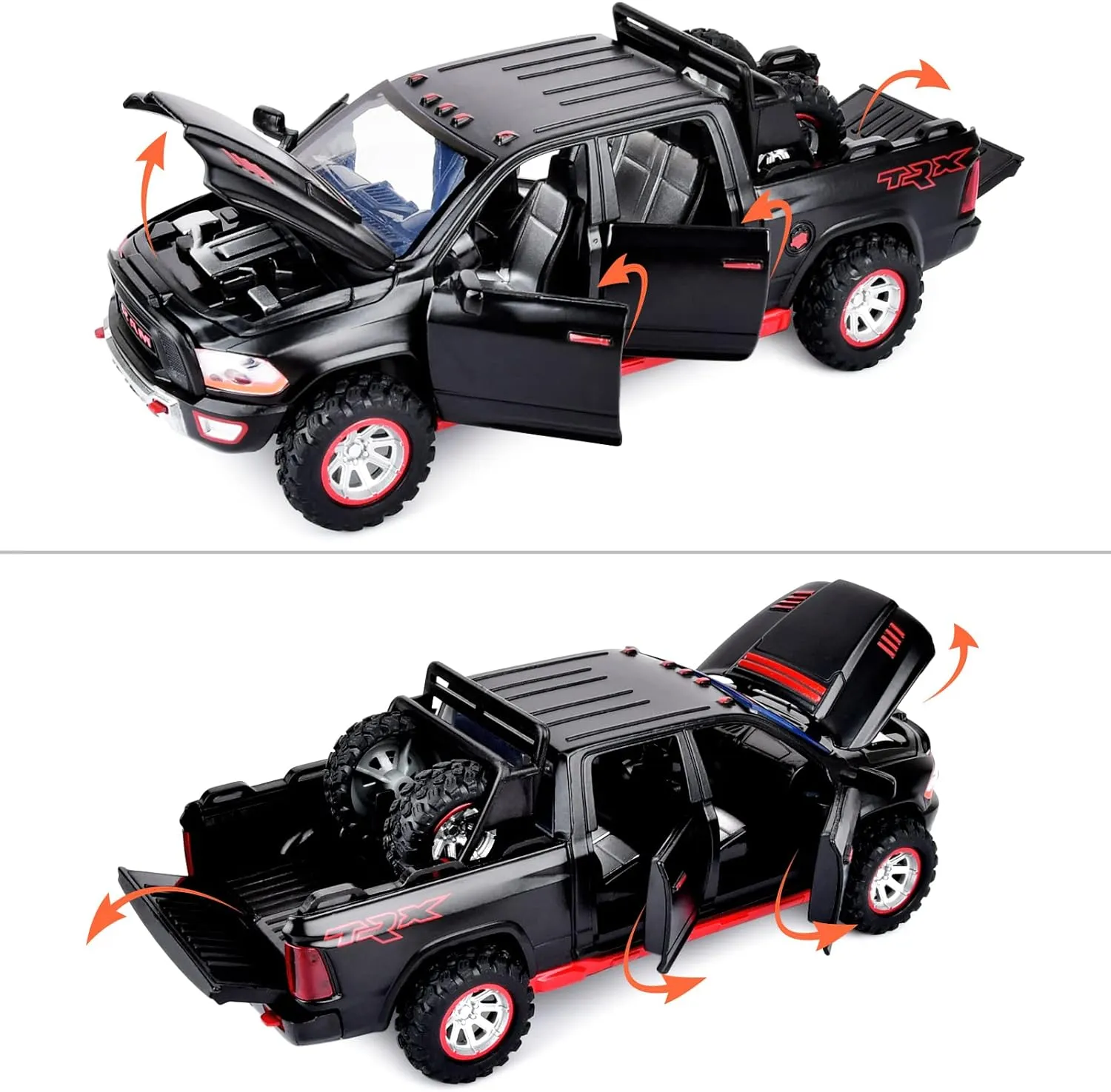 RAM 1500 Pickup Truck Toys for Boy Age 4-7 Diecast Metal Model Trucks Open Door Pull Back Toy Cars with Lights and Sound Gift for Kids 3-8 Years