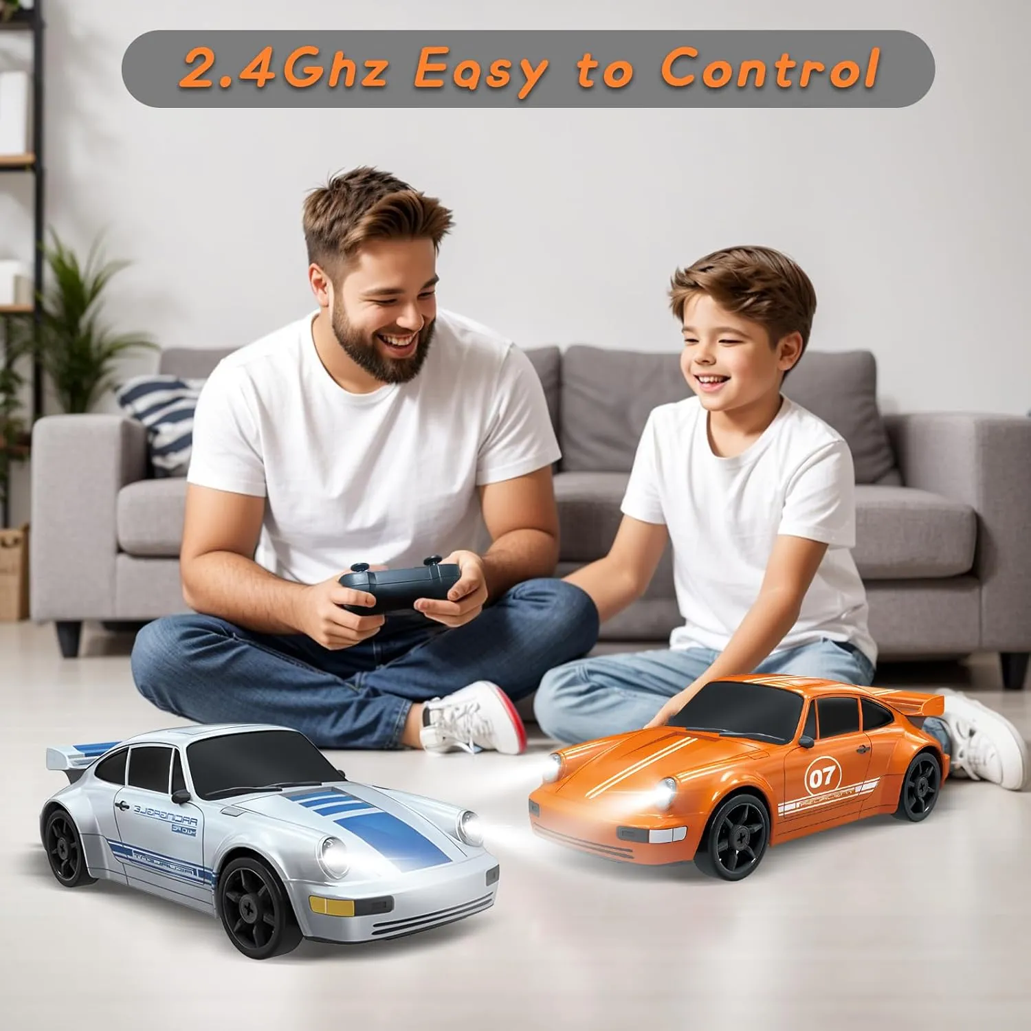 RC Drift Car 1/24 2.4GHz Remote Control Car 4WD High Speed Drifting RC Cars with Light Rechargeable Battery and Drift Tires Racing Cars Toys for Kids Adults Girl Boys, Orange