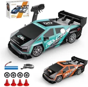 RC Drift Car, 1:24 Scale RC Race Car 4WD 2.4GHz 30KM/H High Speed Racing Sport Toy Car with LED Lights and Dritfing Tires, Racing Hobby Toy Car for Adults