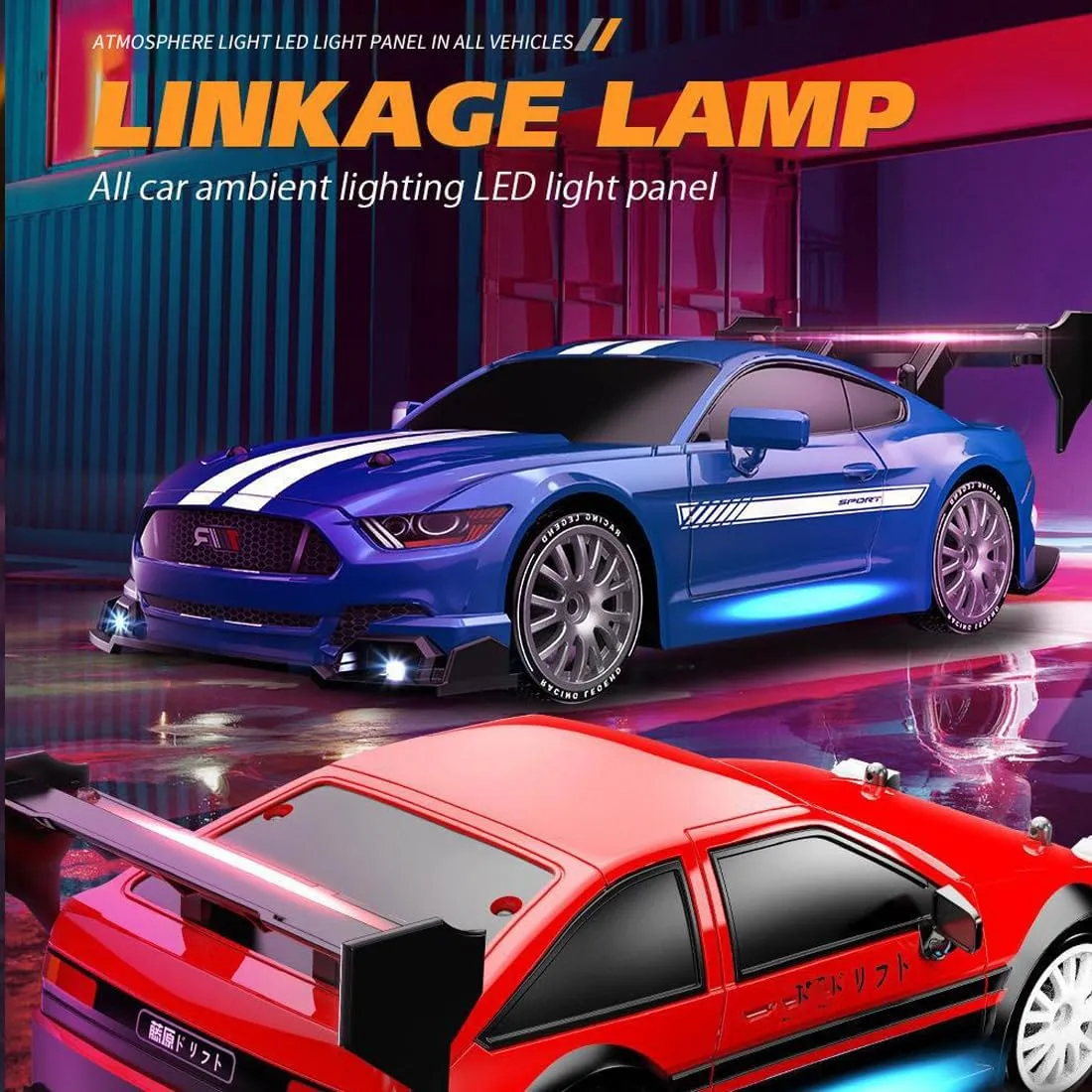 RC Drift Car, 1:24 Scale RC Race Car 4WD 2.4GHz 30KM/H High Speed Racing Sport Toy Car with LED Lights and Dritfing Tires, Racing Hobby Toy Car for Adults