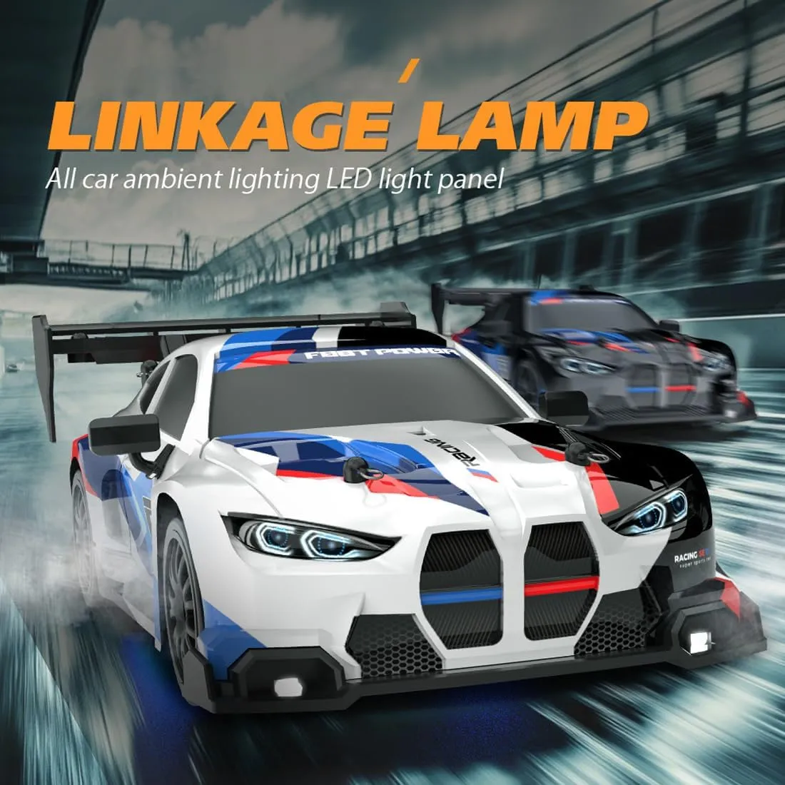 RC Drift Car, 1:24 Scale RC Race Car 4WD 2.4GHz 30KM/H High Speed Racing Sport Toy Car with LED Lights and Dritfing Tires, Racing Hobby Toy Car for Adults