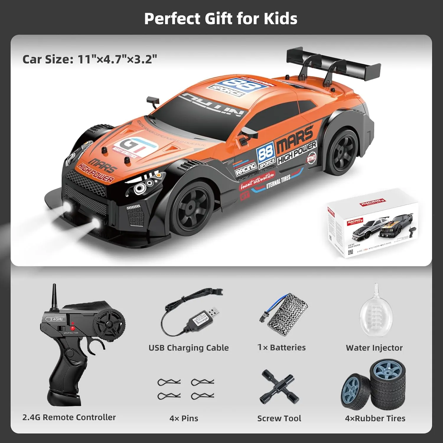 RC Drift Car 2.4GHz 1:16 Scale 4WD High Speed RC Drifting Car Remote Control Cars with LED Lights Rechargeable Battery and Drifting Tires Racing Toy Cars for Adults Boys Girls Kids
