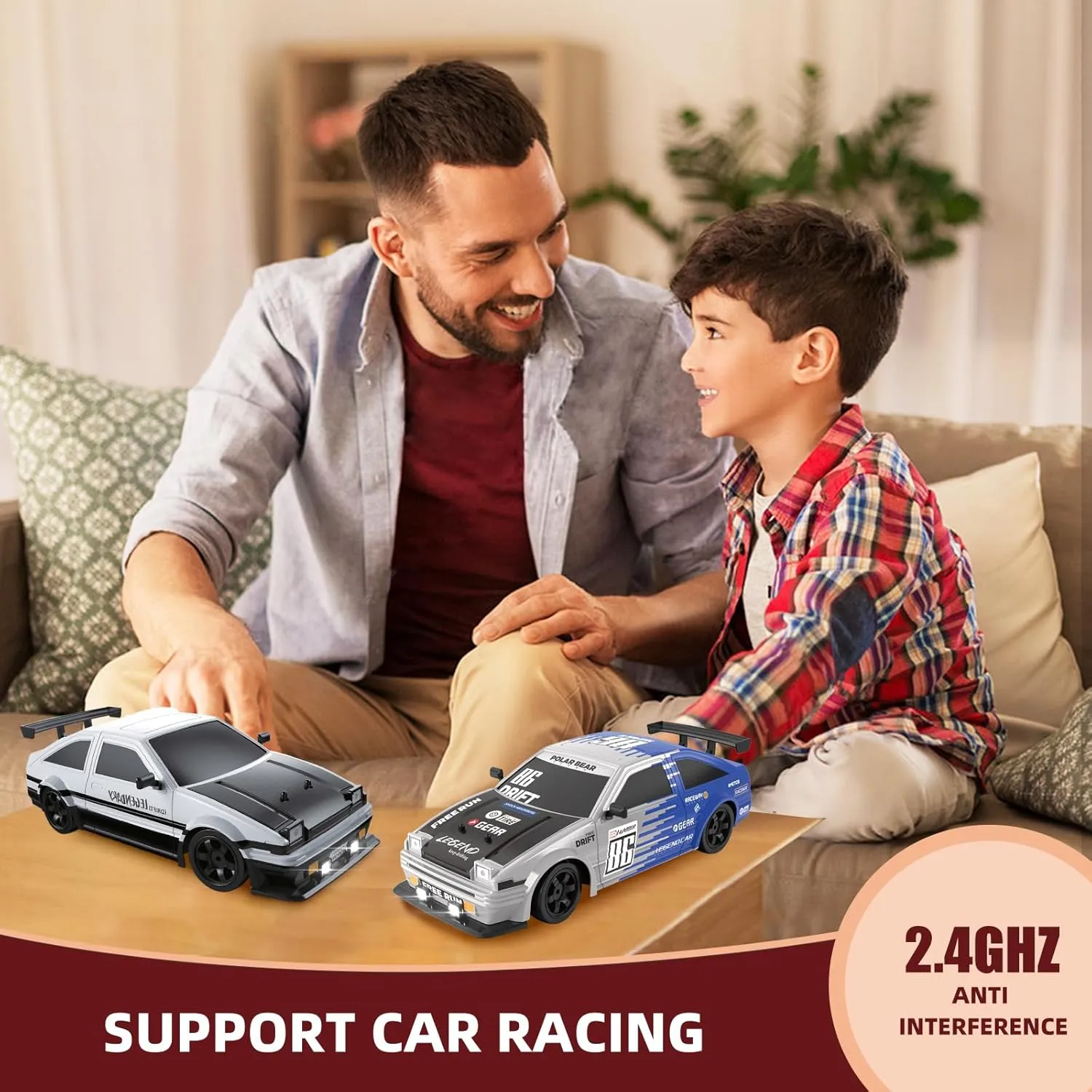 RC Drift Car 2.4GHz 1:16 Scale 4WD High Speed Remote Control Cars Vehicle with LED Lights Two Batteries and Drifting Tires Racing Sport Toy Cars for Adults Boys Girls Kids