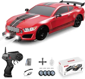 RC Drift Car 2.4GHz 1:16 Scale RC Car 4WD High Speed Remote Control Cars Vehicle with LED Lights Rechargeable Battery and Drifting Tires Racing Sport Toy Cars for Adults Boys Kids