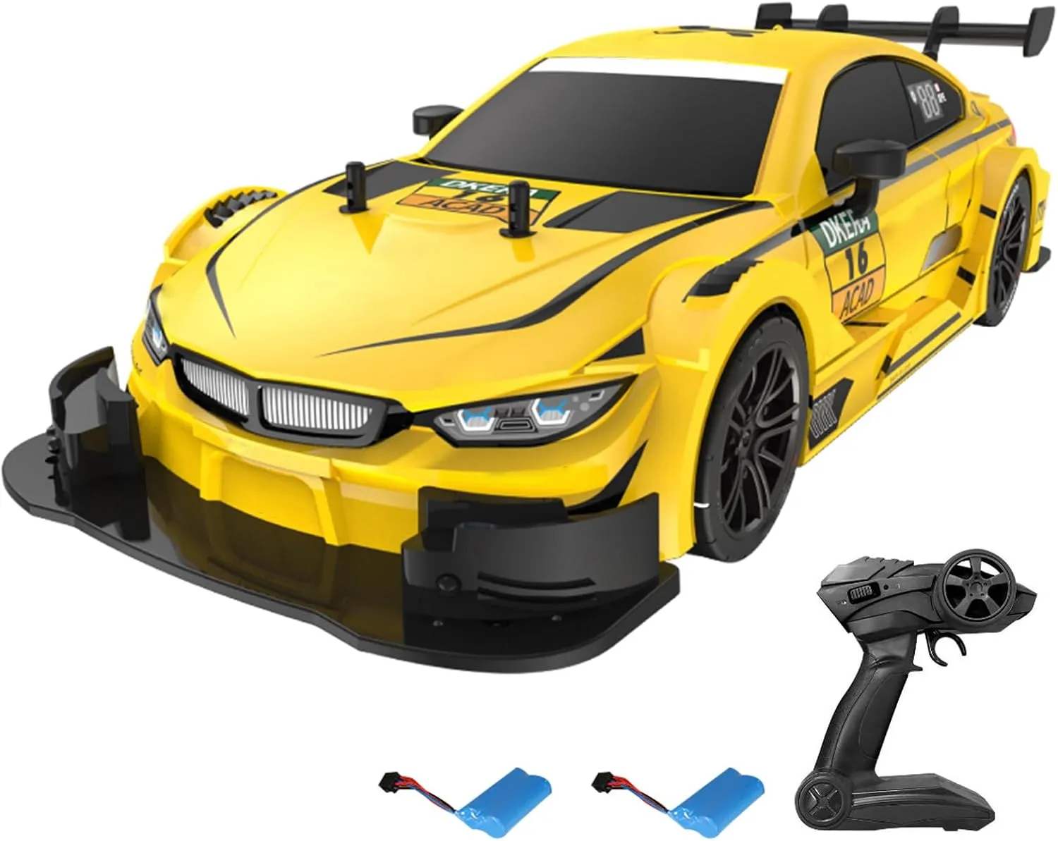 RC Drift Car - 4WD High Speed 40KM/H Racing Car, 1:16 Scale with LED Lights and Drifting Tires - 2Pcs Rechargeable Battery