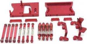 RC Spare Part for MN D90 D91 D96 for MN98 MN99S 1/12 Metal for Chassis Pull Rods Servo Mount Bracket Shock Absorber Beam Set Replacement RC Car Upgrades Parts(Red)