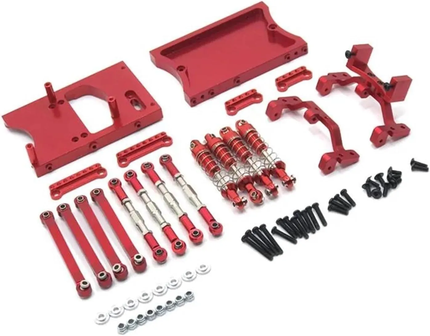RC Spare Part for MN D90 D91 D96 for MN98 MN99S 1/12 Metal for Chassis Pull Rods Servo Mount Bracket Shock Absorber Beam Set Replacement RC Car Upgrades Parts(Red)