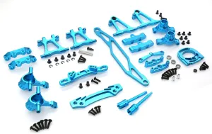 RC TT-02 Full Set Upgrade Kit Aluminum Drive Shaft Swing Arm Steering Cup CVD Bumper Motor Base Suspension Arms For Tamiya TT02 Upgrade Part 1/10 On Road Touring Rally Racing Car (Blue 11PCS)