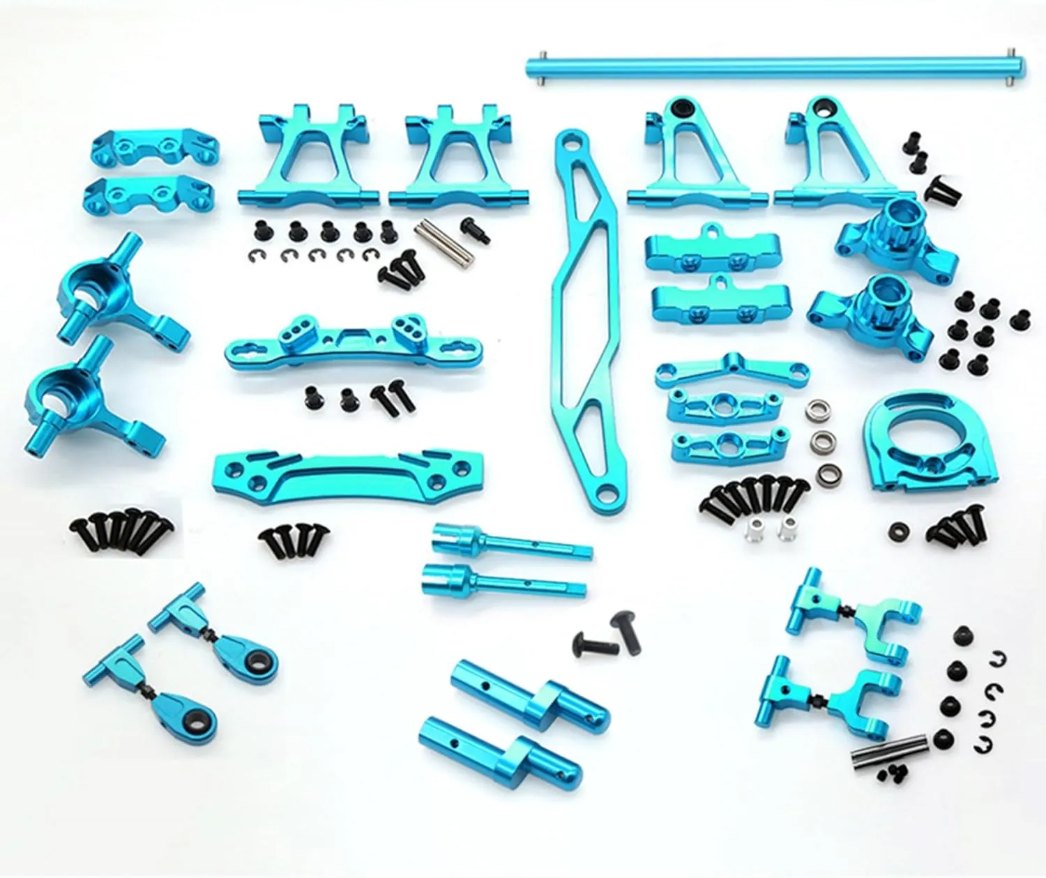 RC TT-02 Full Set Upgrade Kit Aluminum Drive Shaft Swing Arm Steering Cup CVD Bumper Motor Base Suspension Arms For Tamiya TT02 Upgrade Part 1/10 On Road Touring Rally Racing Car (Blue 16PCS)