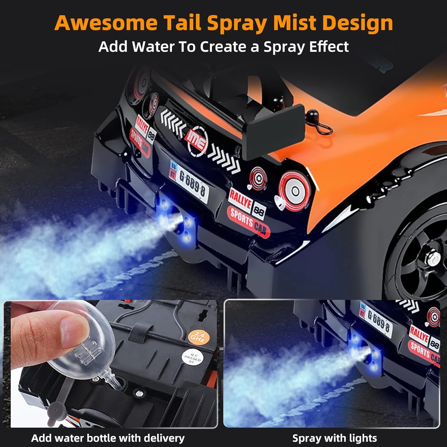 RC Drift Car 2.4GHz 1:16 Scale 4WD High Speed Remote Control Cars Vehicle with LED Lights Two Batteries and Drifting Tires Racing Sport Toy Cars for Adults Boys Girls Kids