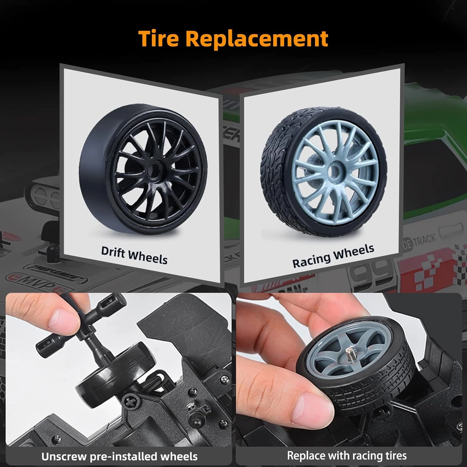 RC Drift Car 2.4GHz 1:16 Scale 4WD High Speed Remote Control Cars Vehicle with LED Lights Two Batteries and Drifting Tires Racing Sport Toy Cars for Adults Boys Girls Kids