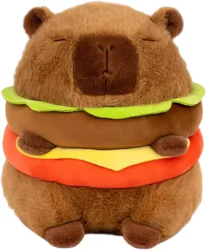 Realistic Capybara Burger Plush - 7.87'' Capybara Stuffed Animal Plushie - Plushy and Squishy- Cute Toy Gift for Boys and Girls