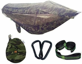Recreation 1-2 Person Portable Outdoor Camping Hammock with Awning Mosquito Net High Strength Parachute Fabric Hanging Bed Hunting Swing Gifts for Hikers