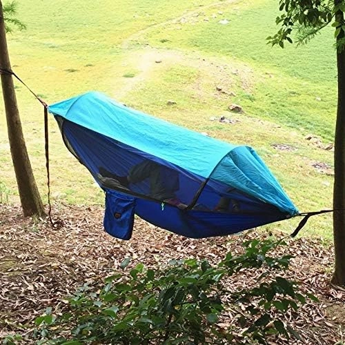Recreation 1-2 Person Portable Outdoor Camping Hammock with Awning Mosquito Net High Strength Parachute Fabric Hanging Bed Hunting Swing Gifts for Hikers