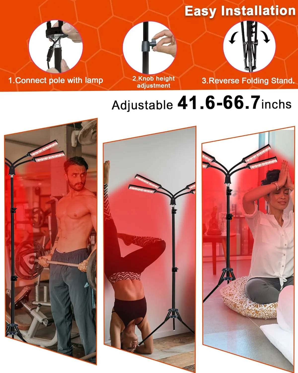 Red Light Therapy Lamp for Body Treatment with Adjustable Height Stand, 660nm, 850,940nm - Alleviate Muscle Soreness,4head B