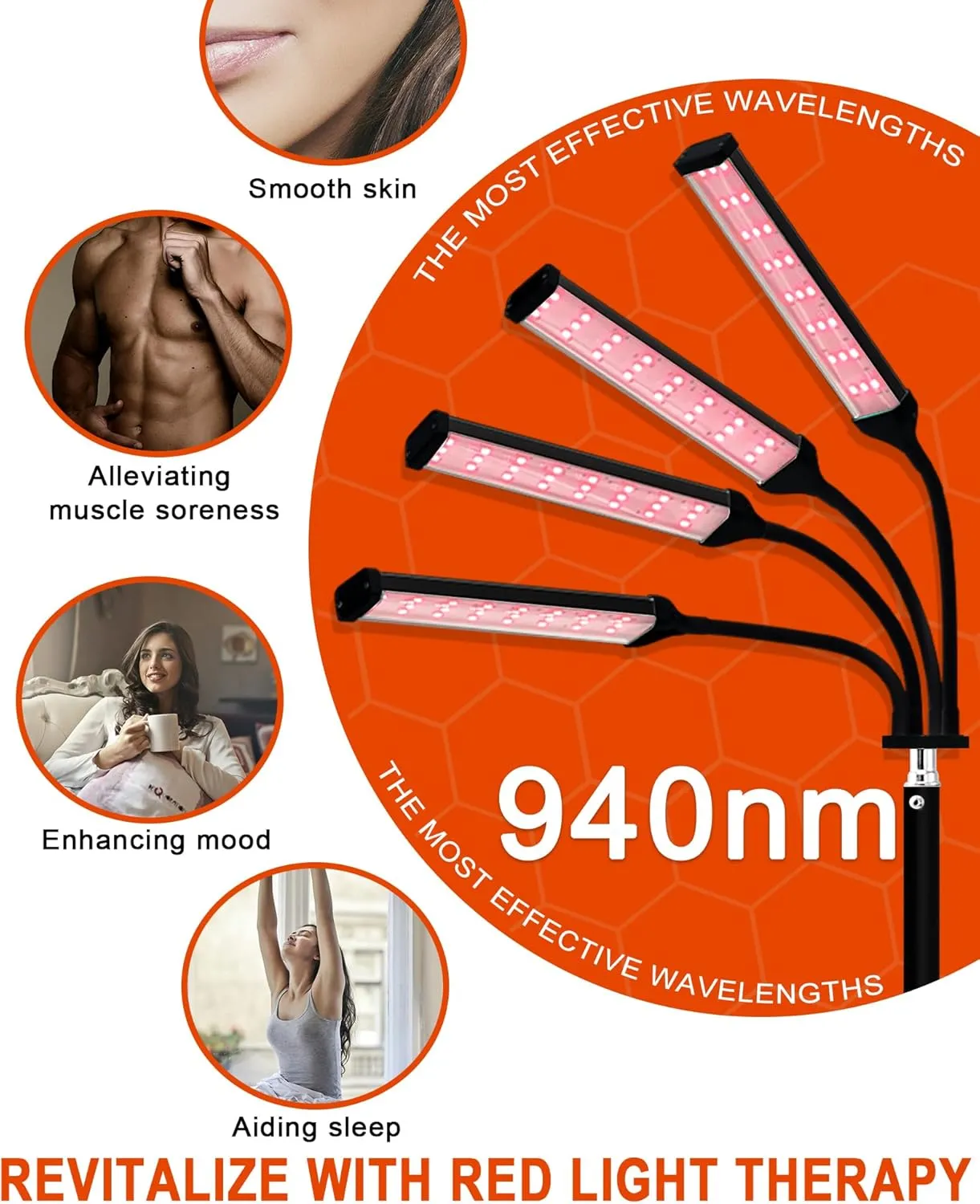 Red Light Therapy Lamp for Body Treatment with Adjustable Height Stand, 660nm, 850,940nm - Alleviate Muscle Soreness,4head B
