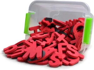 Red Magnetic Letters, EVA Letters and Numbers for Educating Kids in Fun, Educational Alphabet Refrigerator Magnets, Spelling Learning Teaching Tools for Kids, 114pcs/a Set with Plastic Jar