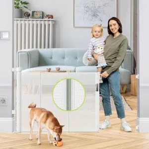 Reinforced 55" Wide Retractable Baby Gate Outdoor Retractable Gate with Reinforced Bar Mesh Baby Gate Retractable Dog Gate Retractable Mesh Gate for Kids and Pets Safety Retractable Pet Gate for Stair