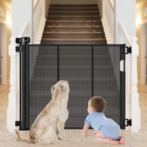 Reinforced Bottom Outdoor Retractable Gate for Stairs with Reinforced Bars Prevents Bottom Drilling Through Baby and Pet 80 Inch Extra Wide Retractable Baby Gates for Stairs Retractable Dog Gate