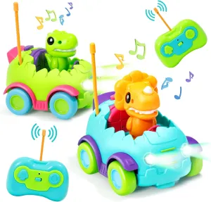 Remote Control Car for Toddlers 2-6, Valentine's Day Gift 2 Pack Electric RC Car Toys with Light & Music, Dinosaur Toys for Kids, Birthday Gift Toys for Toddlers.
