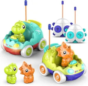 Remote Control Car for Toddlers Toddler Toys for 18 Months RC Cars with LED Lights & Music Dinosaur Toy for Kids 2 3 4 5 Years Old Birthday Gifts for 3  Year Old Girls Boys -2 Pack