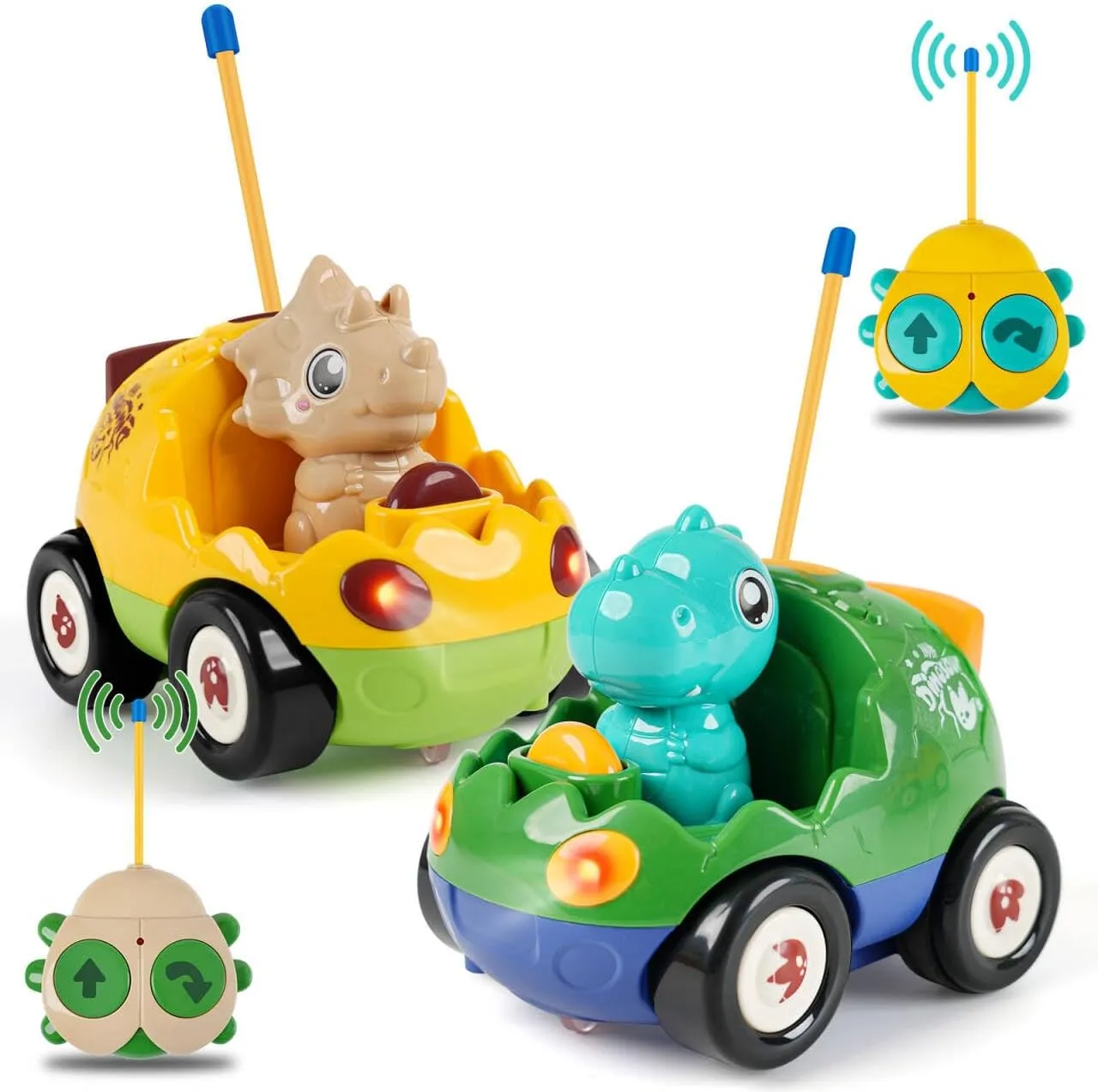 Remote Control Dinosaur Car Toys for Toddler Kids - Best Birthday Gifts for Boys Ages 2 3 4 5 Years Old, 2-Pack Toys for Toddlers 18  Months with Lights and Music