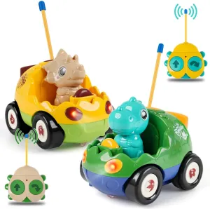 Remote Control Dinosaur Car Toys for Toddler Kids - Best Birthday Gifts for Boys Ages 2 3 4 5 Years Old, 2-Pack Toys for Toddlers 18  Months with Lights and Music