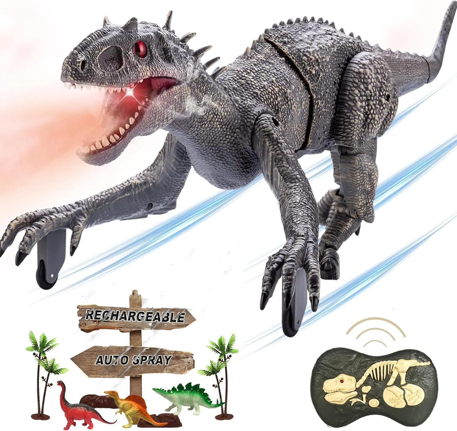 Remote Control Dinosaur Jurassic T Rex Toys for Boys Electronic RC Spray Raptor 2.4Ghz Walking Roaring Tyrannosaurus Rex Realistic 18.1" Rechargeable Birthday Gift for Kids Girls 3 4 5 6 7