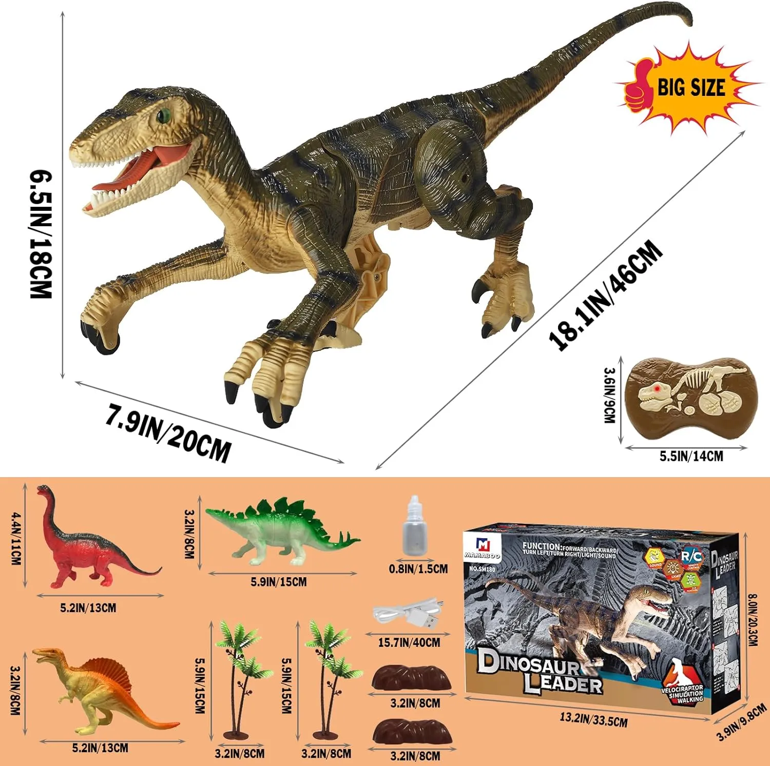 Remote Control Dinosaur Toys for Boys Kids Girls 3 4 5 6 7 8 Electronic RC Robot Raptor Toy Walking Roaring Velociraptor Realistic 18.1" Jurassic Dino Rechargeable Birthday Gift